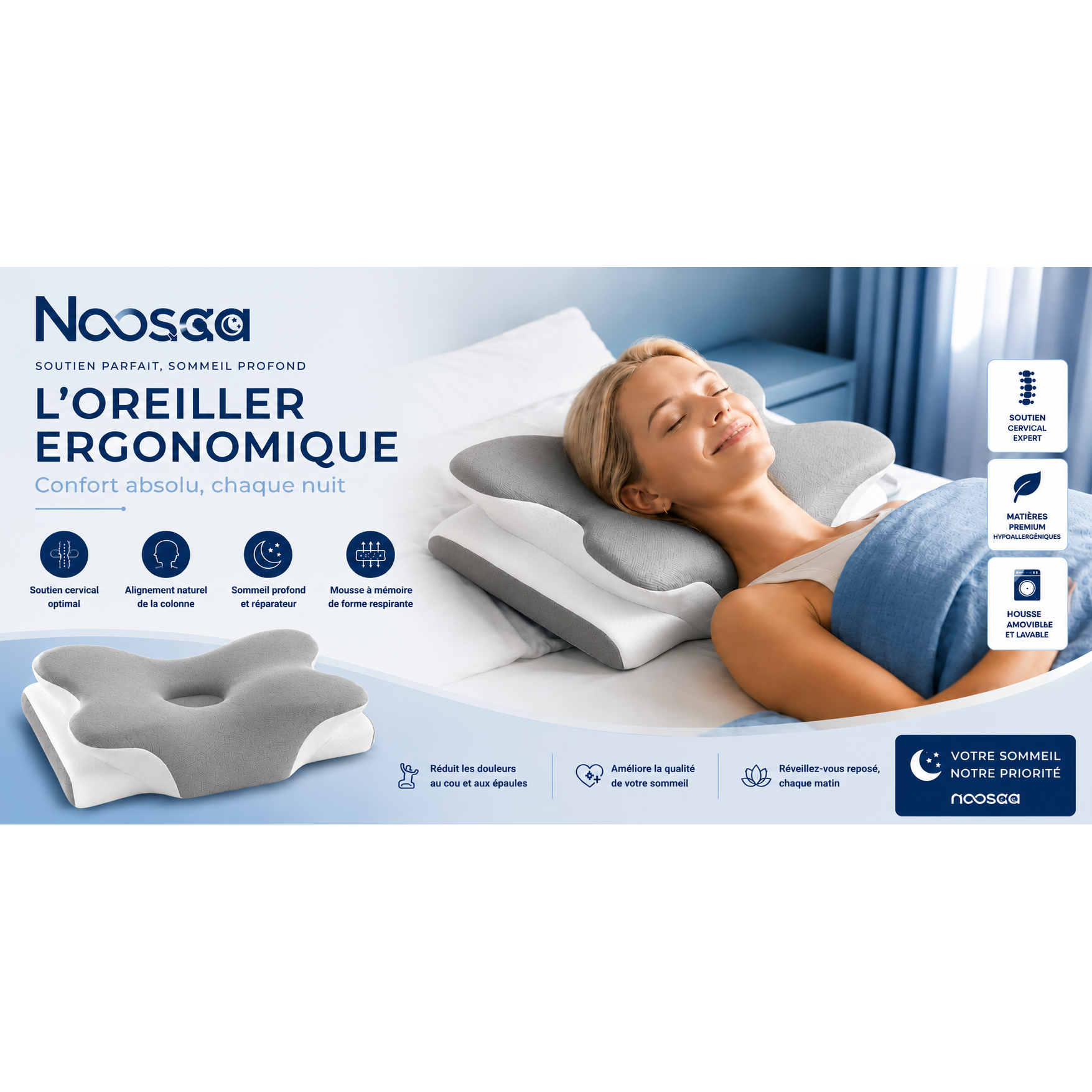 Noosaa ErgoSleep™-  L'oreiller egonomique le mieux noté